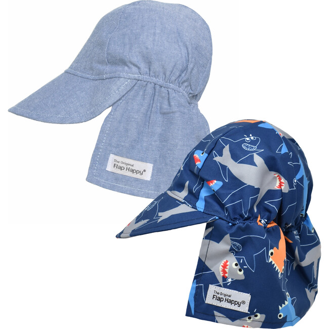Original Flap Hat 2 Pack, Chambray & Shark Doodle - Sun Hats - 1