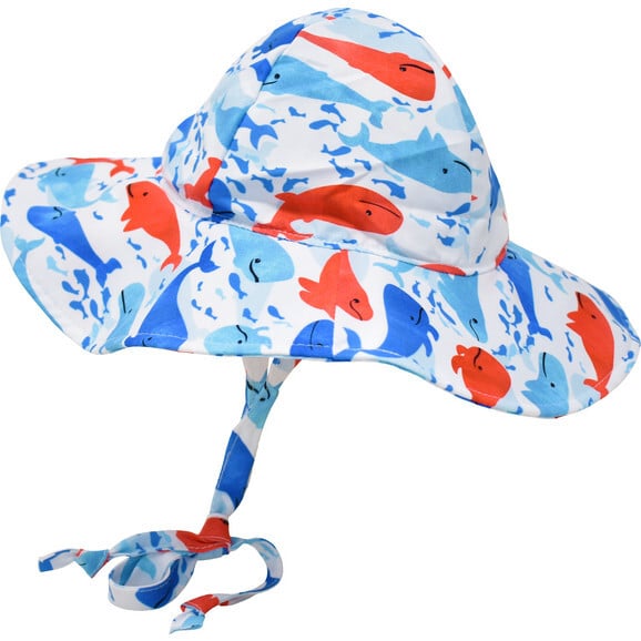 UPF 50 Floppy Hat, Splish Splash Whale Blue