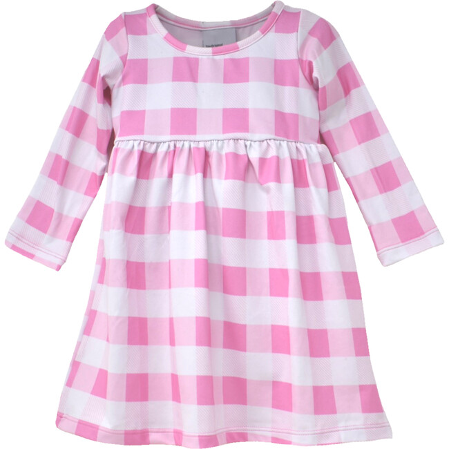 UPF 50+ Lumi Long Sleeve Tee Dress, Buffalo Check Pink