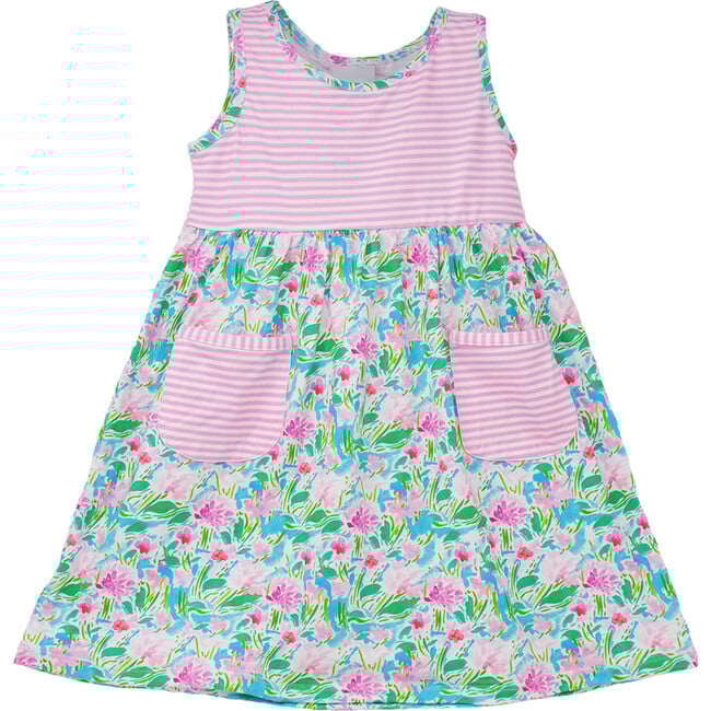 UPF 50+ Dahlia Sleeveless Tee Dress w/ Pockets, Lotus & Lillies