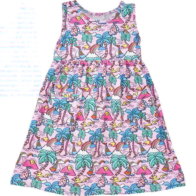 UPF 50+ Dahlia Sleeveless Tee Dress w/ Pockets, Island Doodles