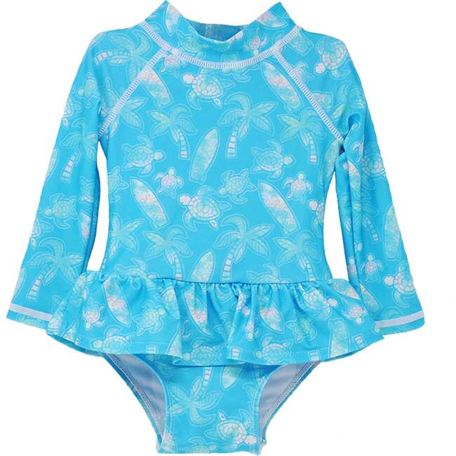 UPF 50+  Alissa Infant Ruffle Rash Guard Swimsuit, Coco Beach Turtles