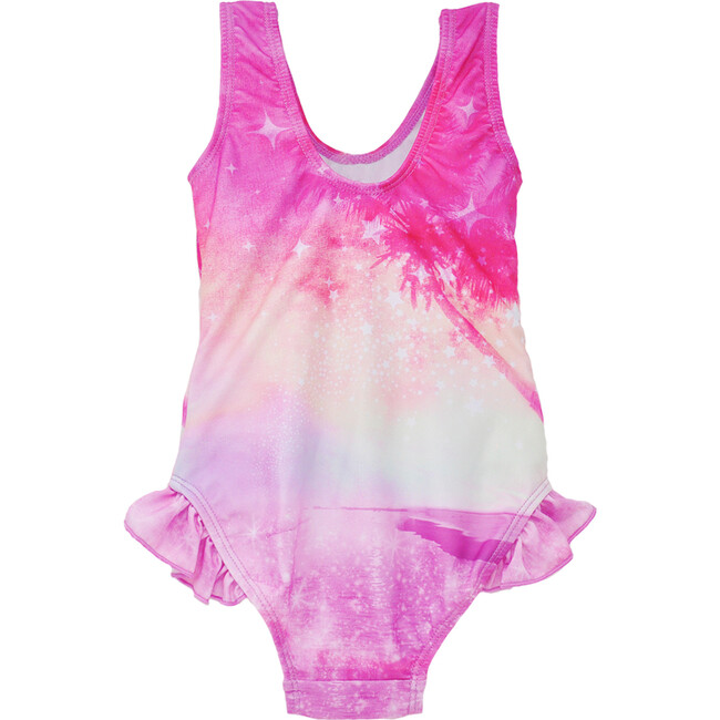 UPF 50+   Delaney Hip Ruffle Swimsuit, Rainbow Splash