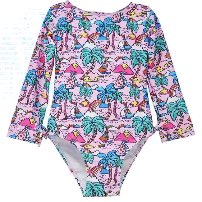 UPF 50+ Charlie L/S Rash Guard Swimsuit, Island Doodles
