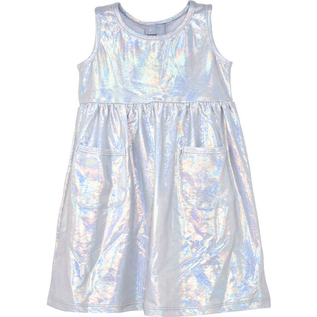 UPF 50 Dahlia Sleeveless Pocket Tee Dress, Shimmering Silver - Dresses - 1