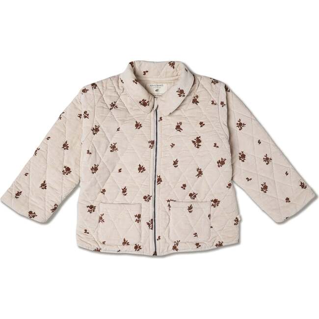 Organic Quilted Corduroy Zipper Jacket, Brown Floral