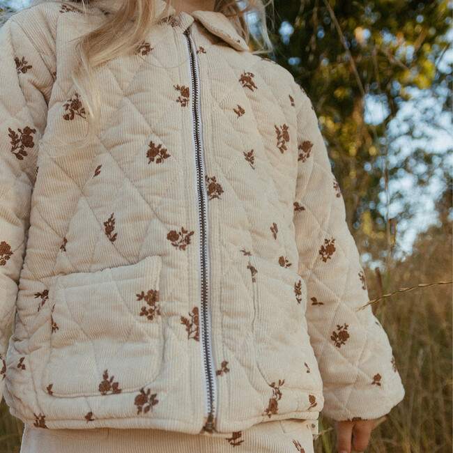 Organic Quilted Corduroy Zipper Jacket, Brown Floral