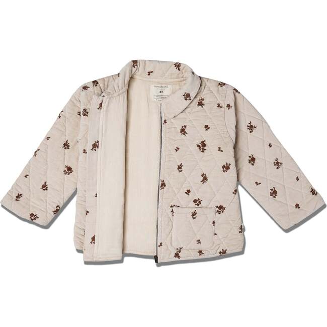 Organic Quilted Corduroy Zipper Jacket, Brown Floral - Jackets - 3
