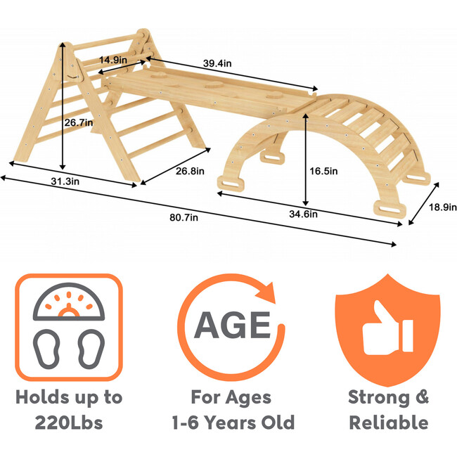 Hazel - Pikler Triangle Ladder & Rocker Set, Natural - Activity Gyms - 5