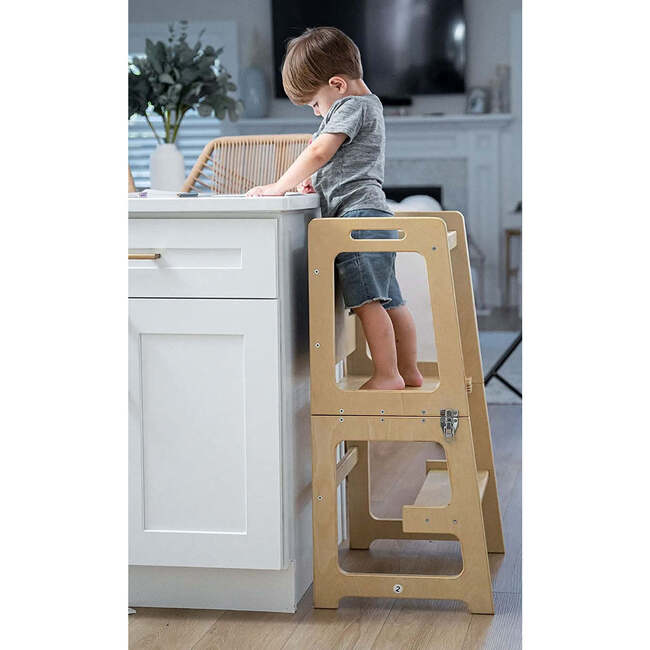 Date - 4 in 1 Kitchen Tower, Desk, Step Stool and Chalkboard, Light Blue - Developmental Toys - 3