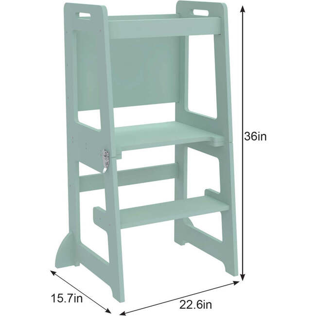 Date - 4 in 1 Kitchen Tower, Desk, Step Stool and Chalkboard, Green - Developmental Toys - 5