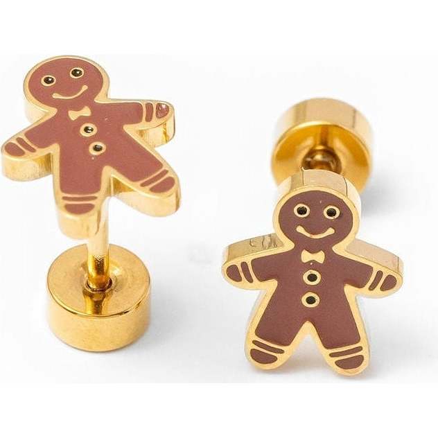 Gingerbread Man Stud Earrings, Brown