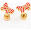 Striped Bow Stud Earrings, Striped Red - Earrings - 1 - thumbnail
