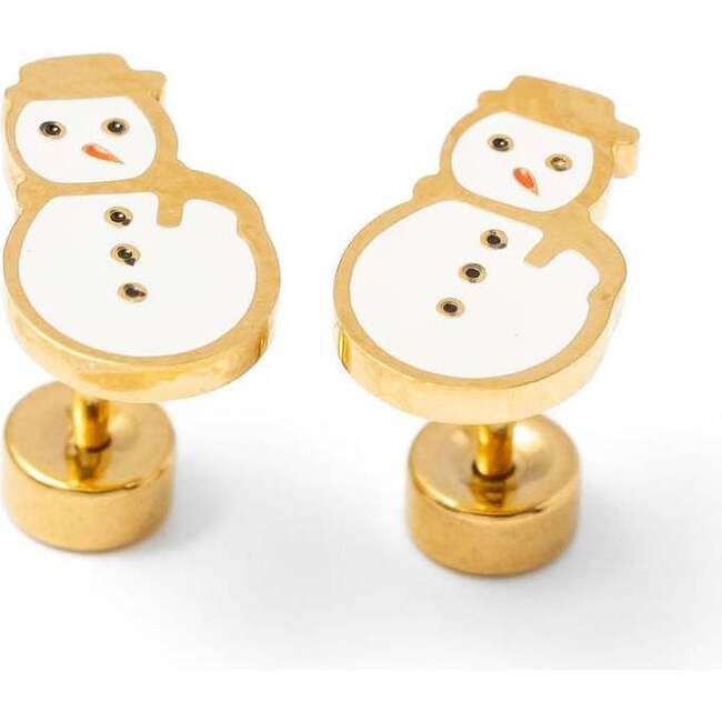 Snowman Stud Earrings, White