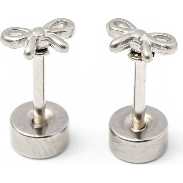 Mini Bow Stud Earrings, Silver