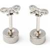 Mini Bow Stud Earrings, Silver - Earrings - 1 - thumbnail