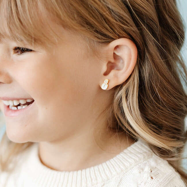 Snowman Stud Earrings, White