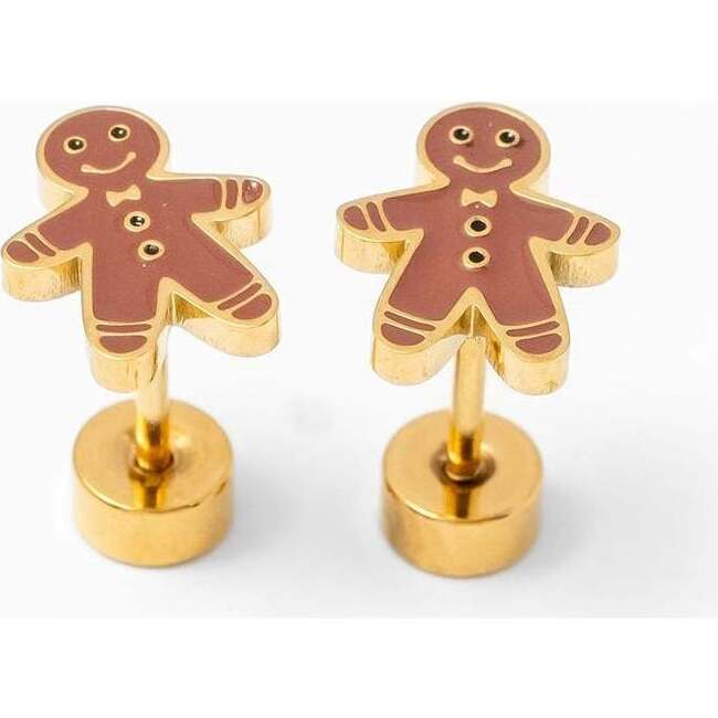 Gingerbread Man Stud Earrings, Brown - Earrings - 3