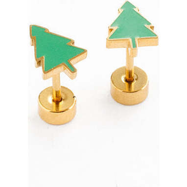 Christmas Tree Stud Earrings, Green - Earrings - 5