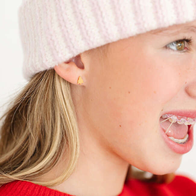 Christmas Tree Stud Earrings, Gold - Earrings - 3