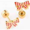 Striped Bow Stud Earrings, Striped Red - Earrings - 4