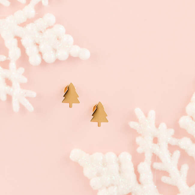 Christmas Tree Stud Earrings, Gold - Earrings - 4
