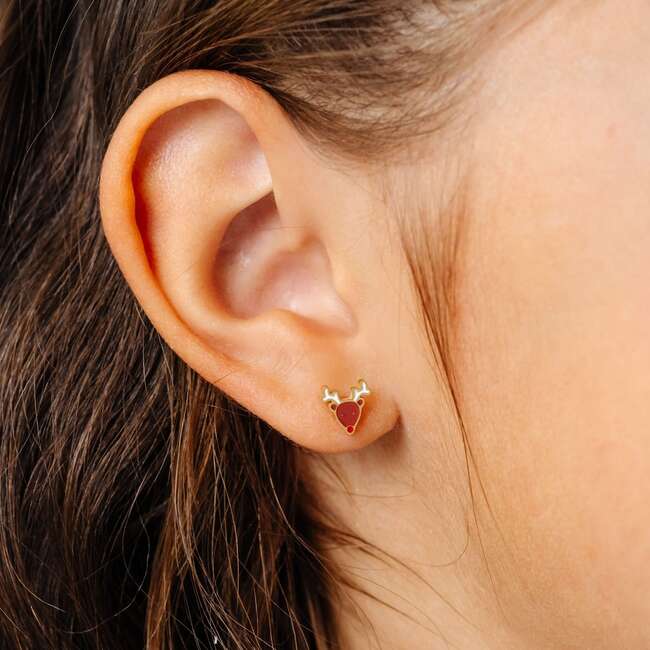 Reindeer Stud Earrings, Brown - Earrings - 3
