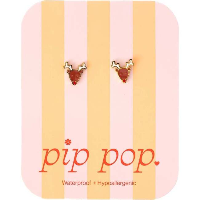 Reindeer Stud Earrings, Brown - Earrings - 4