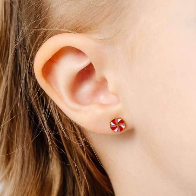 Peppermint Stud Earrings, Red/White - Earrings - 3