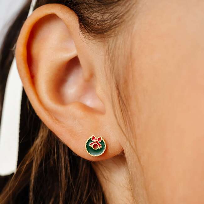 Wreath Stud Earrings, Green - Earrings - 3