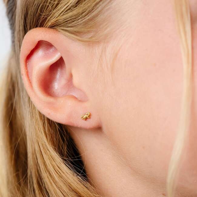 Mini Bow Stud Earrings, Gold - Earrings - 3