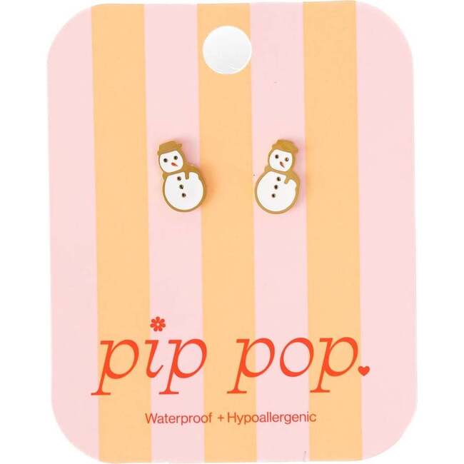 Snowman Stud Earrings, White - Earrings - 6