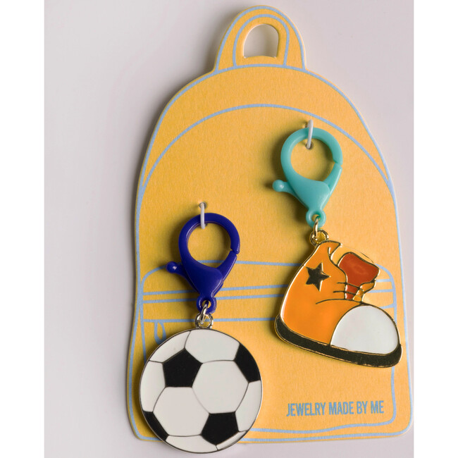 Enamel Soccer Ball and High-Top Sneaker Backpack Charm Set of 2