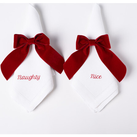 Naughty/Nice Linen Dinner Napkins, Red