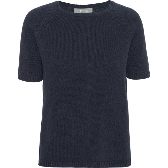 Women Cashmere Short Sleeve Knit Blouse, Navy