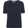 Women Cashmere Short Sleeve Knit Blouse, Navy - Blouses - 1 - thumbnail