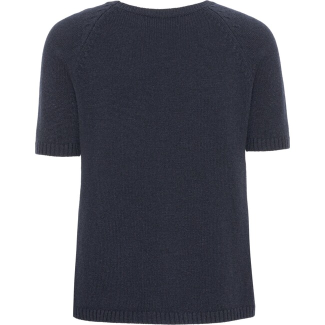 Women Cashmere Short Sleeve Knit Blouse, Navy