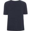 Women Cashmere Short Sleeve Knit Blouse, Navy - Blouses - 2