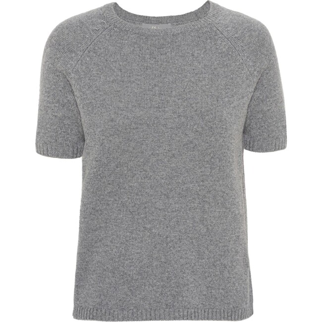 Women Cashmere Short Sleeve Knit Blouse, Grey Melange