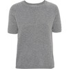 Women Cashmere Short Sleeve Knit Blouse, Grey Melange - Blouses - 1 - thumbnail