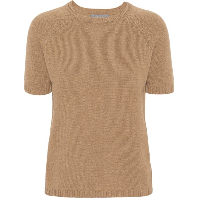 Women Cashmere Short Sleeve Knit Blouse, Caramel