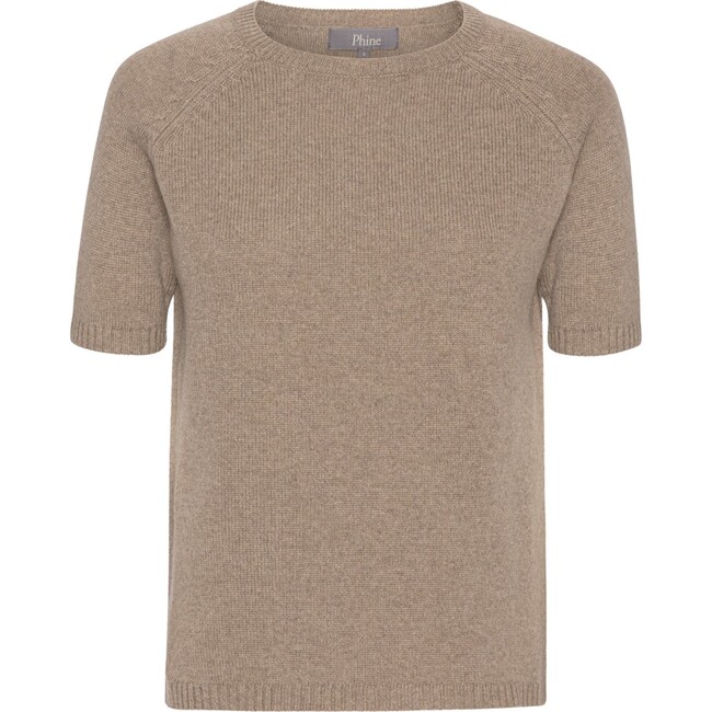 Women Cashmere Short Sleeve Knit Blouse, Bear Melange - Blouses - 1