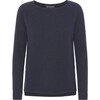 Women Cashmere Long Sleeve Knit Sweater, Navy - Sweaters - 1 - thumbnail