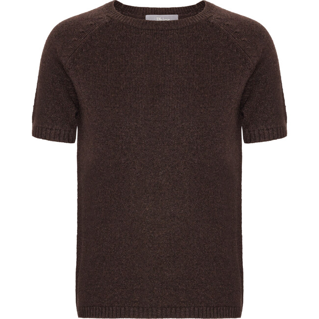 Women Cashmere Short Sleeve Knit Blouse, Coffee Melange