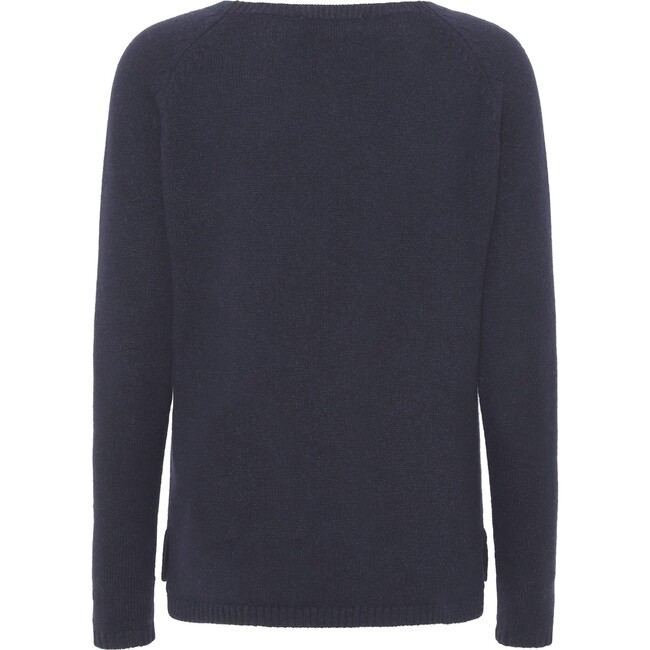 Women Cashmere Long Sleeve Knit Sweater, Navy