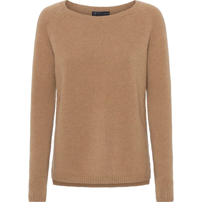 Women Cashmere Long Sleeve Knit Sweater, Caramel