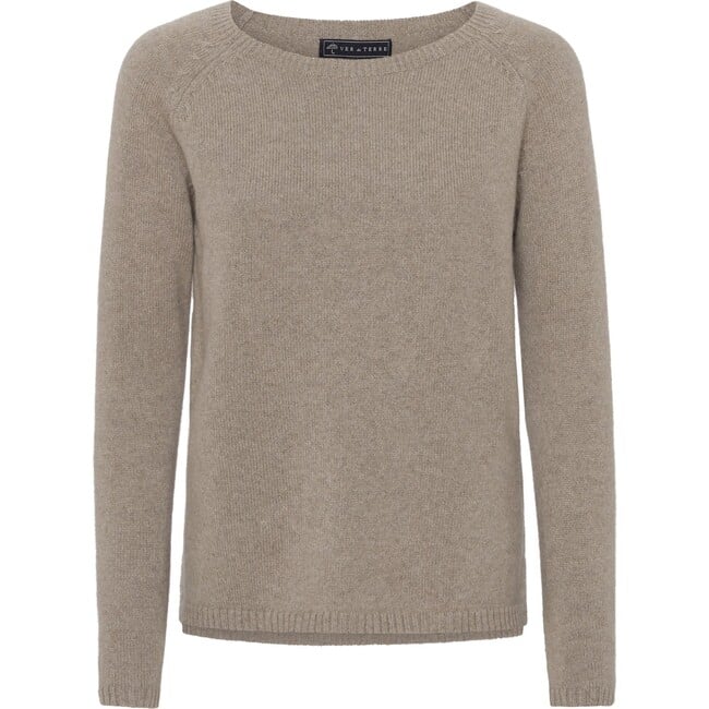 Women Cashmere Long Sleeve Knit Sweater, Bear Melange
