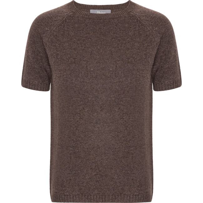 Women Cashmere Short Sleeve Knit Blouse, Cappuccino Melange