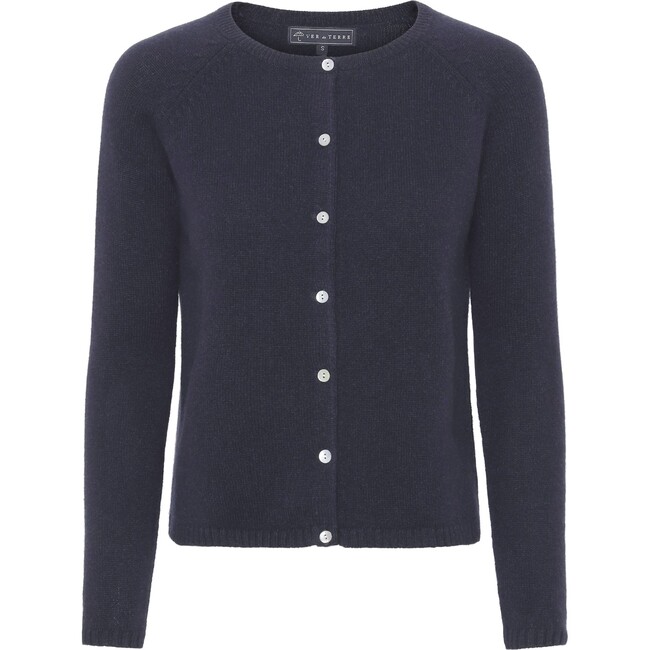 Women Cashmere Long Sleeve Button Down Knit Cardigan, Navy