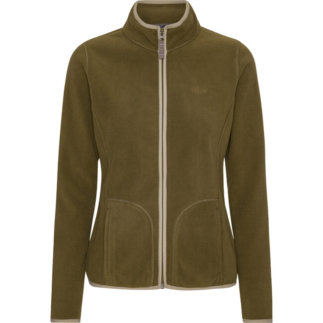 Women Doubleface Contrast Colour Fleece Zipper Jacket, Dark Olive & Mocca